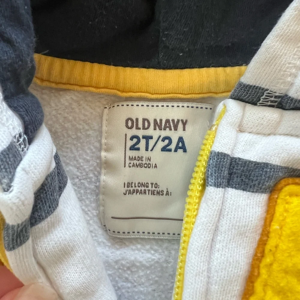 Old Navy White Navy Stripe Yellow Hooded Sweatshirt 2t